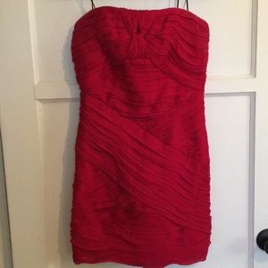 ABS Red Strapless Silk Cocktail Dress Sz4
